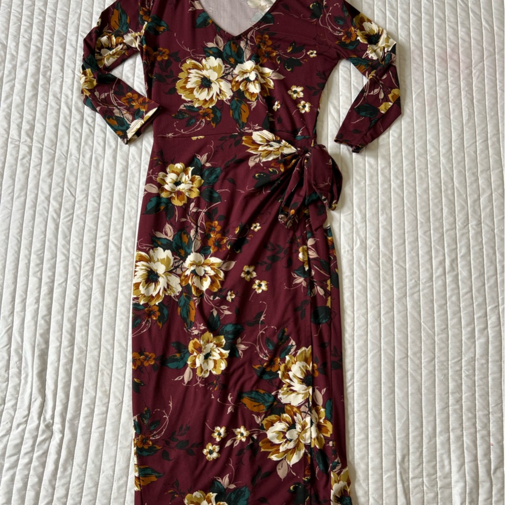 Floral Burgundy Wrap Dress